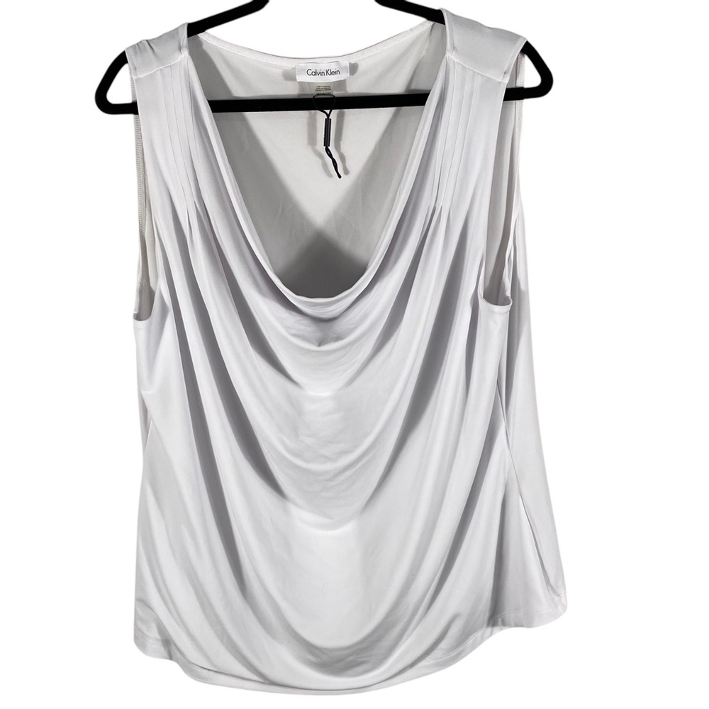 Calvin Klein Women's White Drape Neck Sleeveless Top 1X